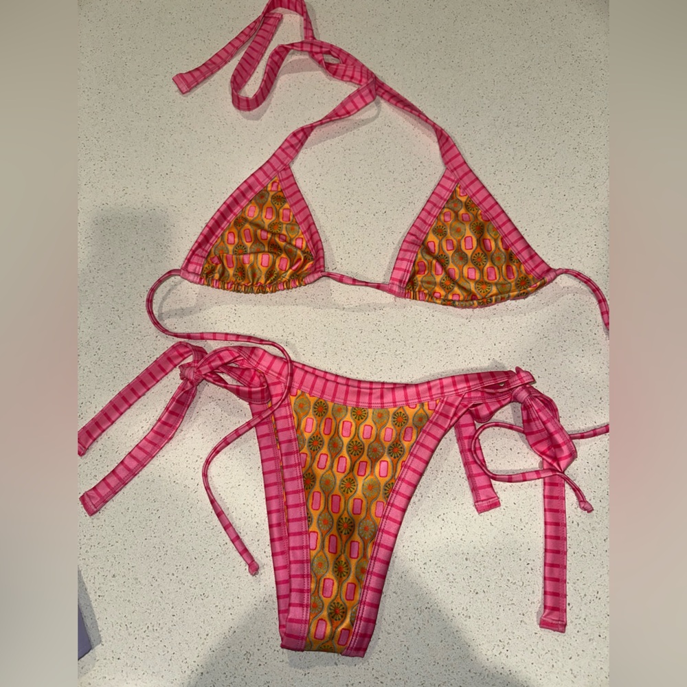 Strawberry Milk Mob Pink & Orange Patterned Tie Bikini